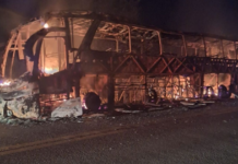 Ônibus com 26 passageiros pega fogo no interior do Piauí